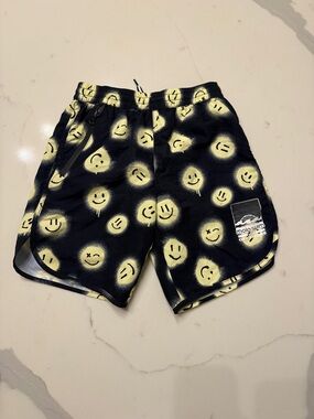 Molo Swim Black Swim Shorts with Yellow Smiley Print